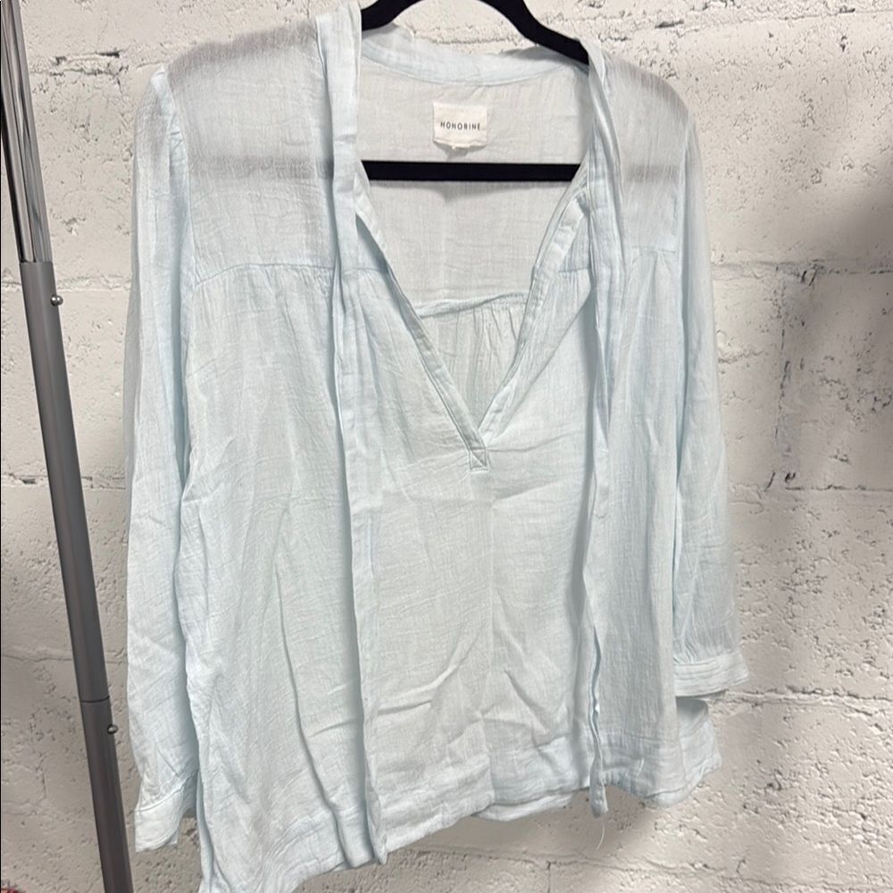 Long Sleeve Relaxed Blouse HONORINE - Like New - Light Blue Top A Size Small